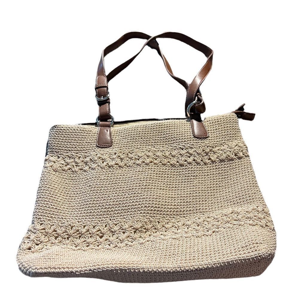 Worthington knit woven handbag with faux leather handles